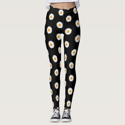 Leggings Visage de smiley de fleur de marguerite (Devant)