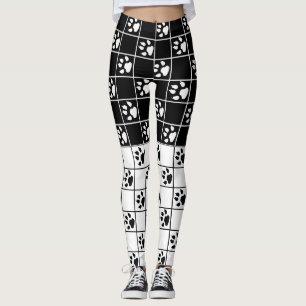 Leggings Vitre blanche noire Cute Paw Plaid