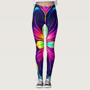 Leggings Vivid Neon Floral Mandala Art