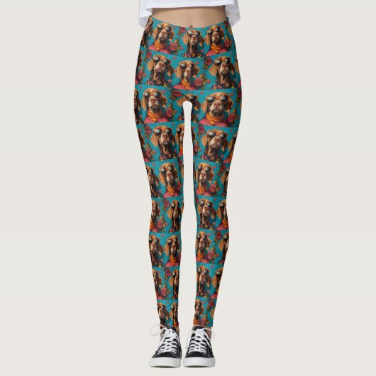 Leggings Vizsla avec Roses de la Saint-Valentin (Devant)