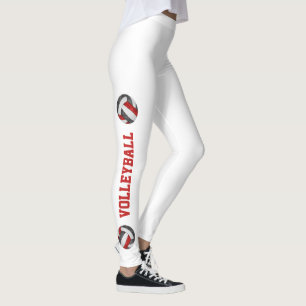 Leggings volleyball rouge noir avec texto jambe volleyball