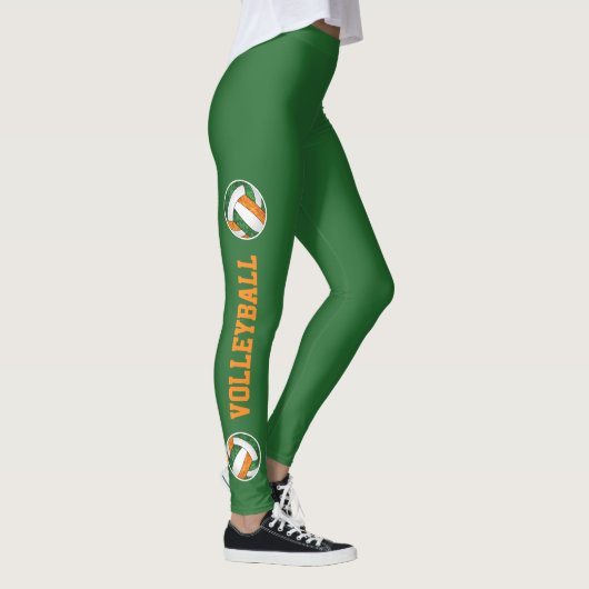 Leggings volleyballs orange vert avec texte sur les jambes  (Droite)