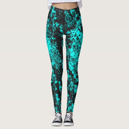 Leggings voor Cyaan Paint Splatter (Voorkant)