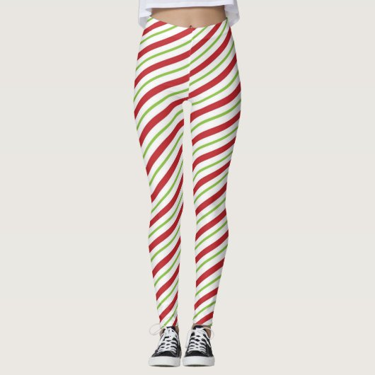 Leggings voor kerstsnoep met groene witte streep (Voorkant)