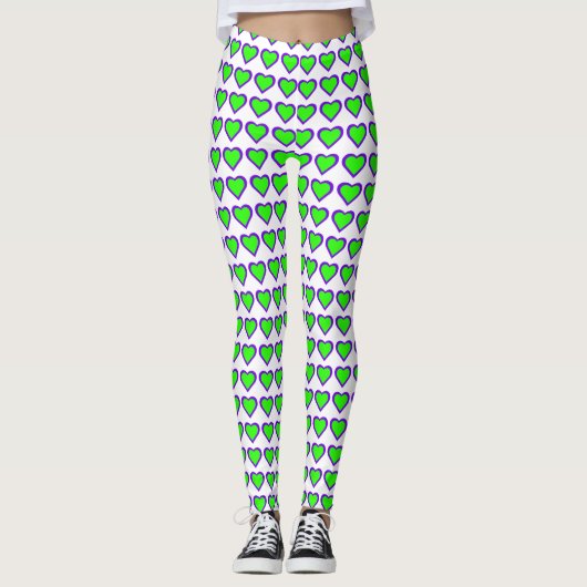 Leggings voor Paarse en groene harten (Voorkant)