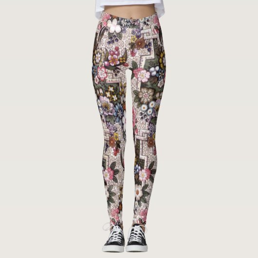 Leggings voor roze florale oefeningen (Voorkant)