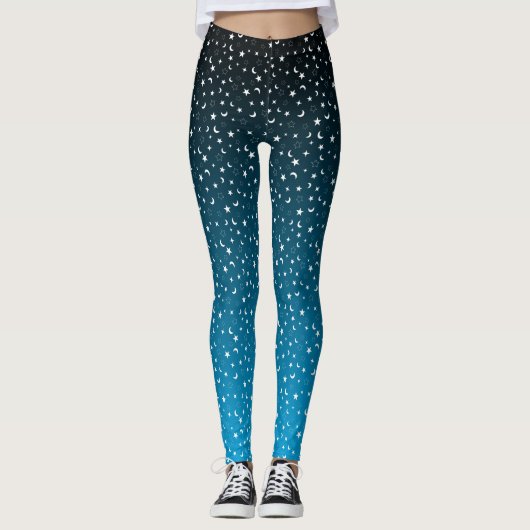 Leggings voor zwarte/blauwe gradiënt en moonen (Voorkant)