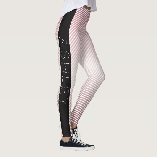Leggings Votre nom | Ombre Rose mince et bandes blanches (Droite)