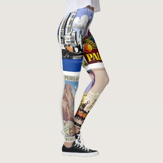 Leggings Voyagez dans le monde poster vintage collage (Droite)