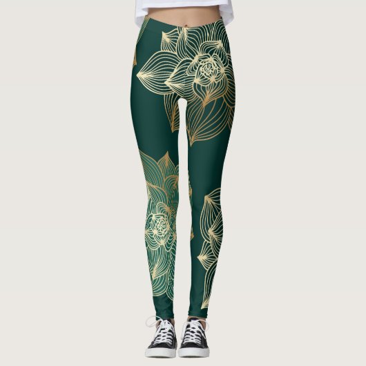 Leggings vrouw met gouden magnolia (Voorkant)