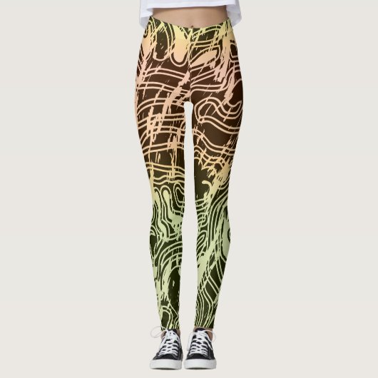 Leggings Warm Gradient Topographic Contour Map (Devant)