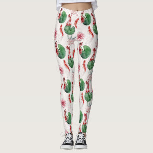 Leggings Watercolor Art Koi Fish Lotus Lily Pad