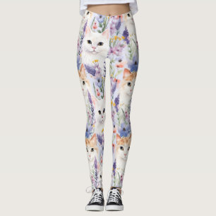 Leggings Watercolor Floral Cats Papiers numériques