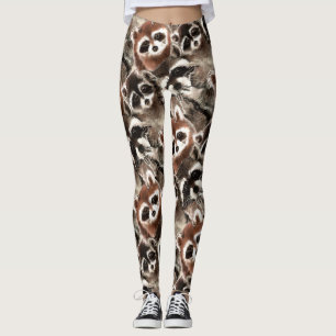 Leggings Watercolor Fun Raccoon Famille Cute Animal Art