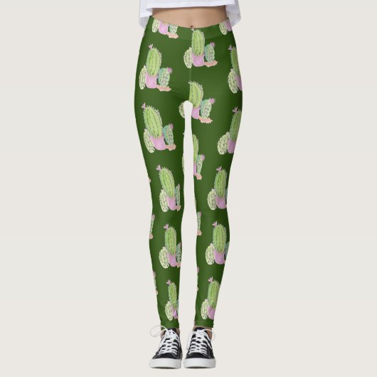 Leggings waterverf Cactus Pot Plant Pattern (Voorkant)
