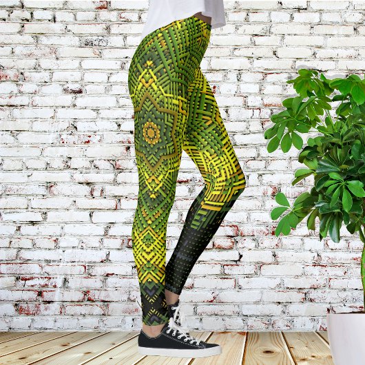 Leggings Weer Mandala vert jaune et noir