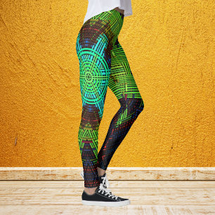 Leggings Weer Mandala Vert Rouge et Bleu