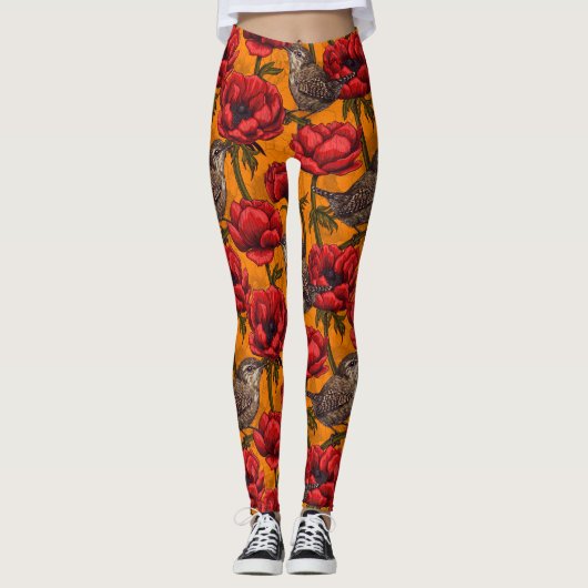 Leggings Wens dans un jardin d'anémones rouges (Devant)