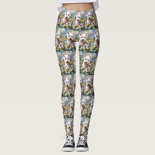 Leggings West Highland White Terrier OEufs de Pâques Vacanc (Devant)