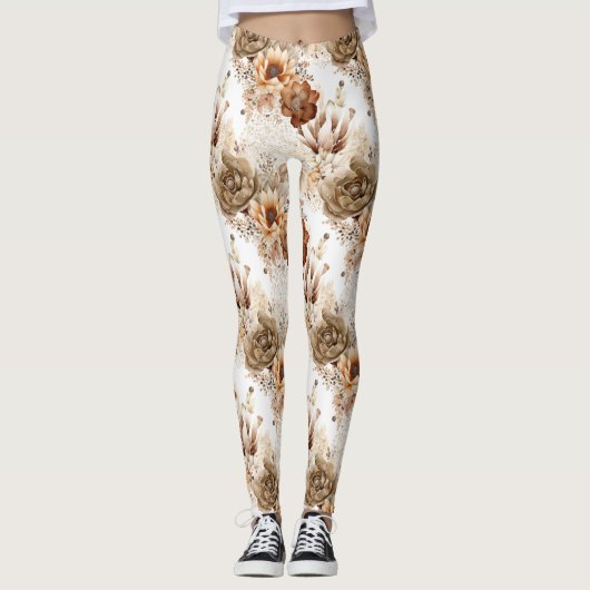 Leggings Western Brown Cream Southwest Floral (Devant)