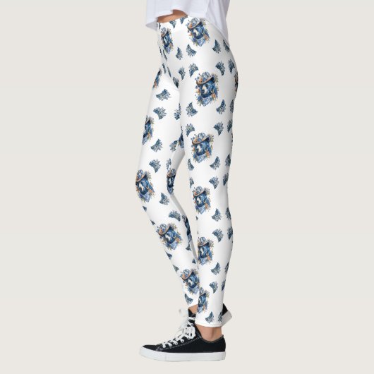 Leggings Western Cowboy Bear - Blue Bear with Floral Bandan (Gauche)