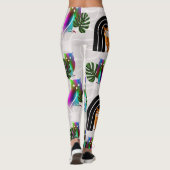 Leggings Whimsical Boho Owl & Tropical Monstera Leaf (Dos)