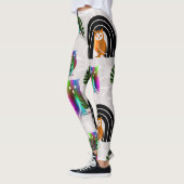 Leggings Whimsical Boho Owl & Tropical Monstera Leaf (Gauche)