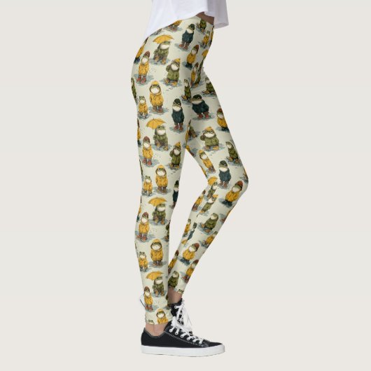 Leggings Whimsical Frogs in Raincoats Pattern (Droite)