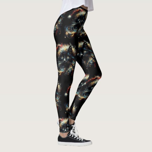Leggings Whimsical Long Cheveux Chat noir Père Noël Casquet (Droite)