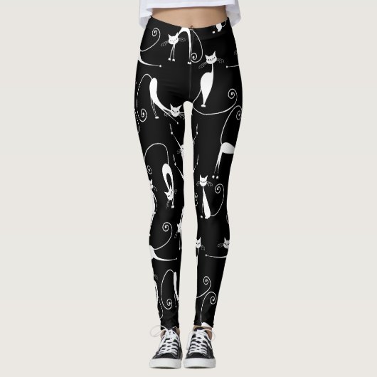 Leggings Whimsical Motif de chat blanc maigre (Devant)