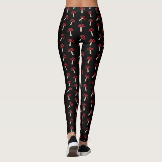 Leggings Whimsical Mushrooms Red And Black Pattern (Dos)