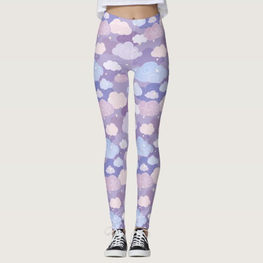 Leggings Whimsical Pastel Clouds et étoiles Motif (Devant)