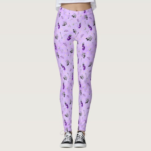 Leggings Whimsical purple golf themed patterned (Devant)