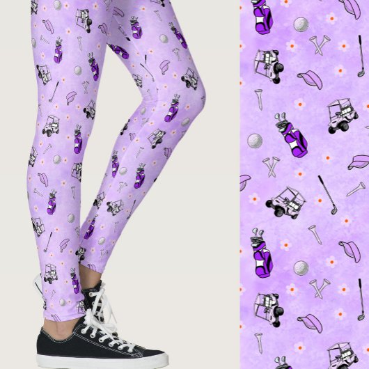Leggings Whimsical purple golf themed patterned