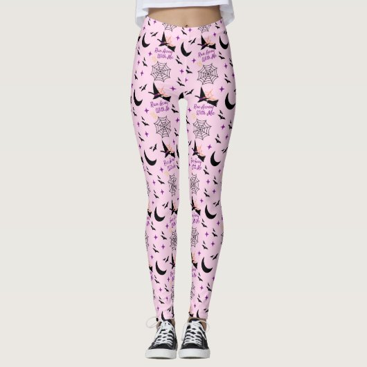Leggings Whimsical "Run Away With Me" Halloween Witch & Bat (Devant)