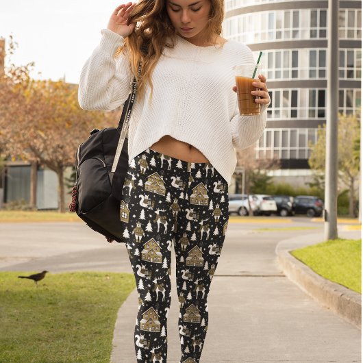 Leggings Whimsical Winter Animal Town