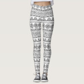 Leggings white&black aztec tribal pattern (Devant)