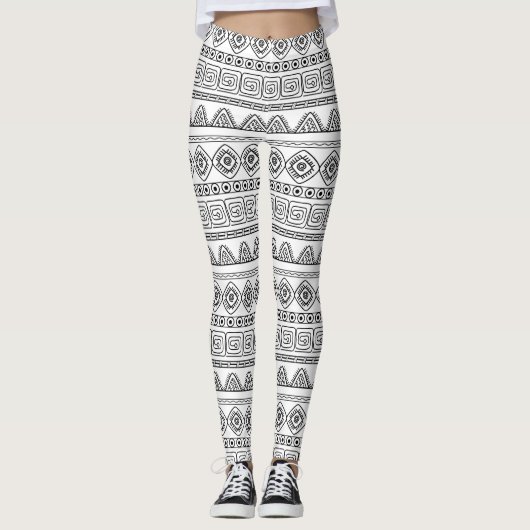 Leggings white&black aztec tribal pattern (Devant)