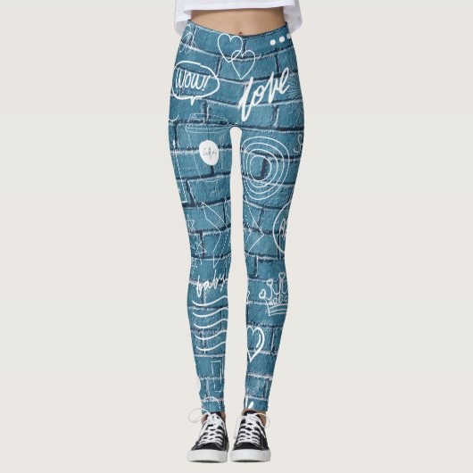 Leggings White graffiti on blue wall wall art (Devant)