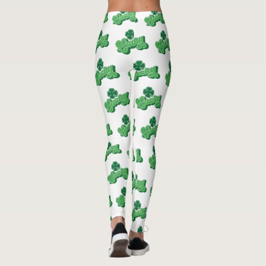 Leggings White Green Lucky Clover Leaf St. Patrick's Day (Dos)