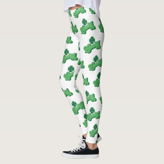 Leggings White Green Lucky Clover Leaf St. Patrick's Day (Gauche)