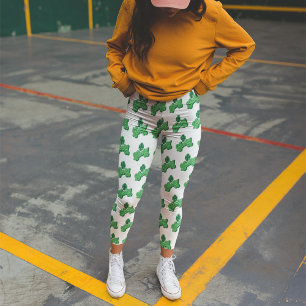 Leggings White Green Lucky Clover Leaf St. Patrick's Day