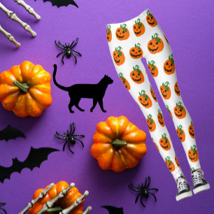 Leggings White Orange Personnalisé Happy Jack-o'-lantern