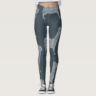 Leggings White Paw Print Dog Silhouette Pattern Fabric