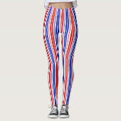 Leggings White Red Blue Stripes Pattern   (Devant)