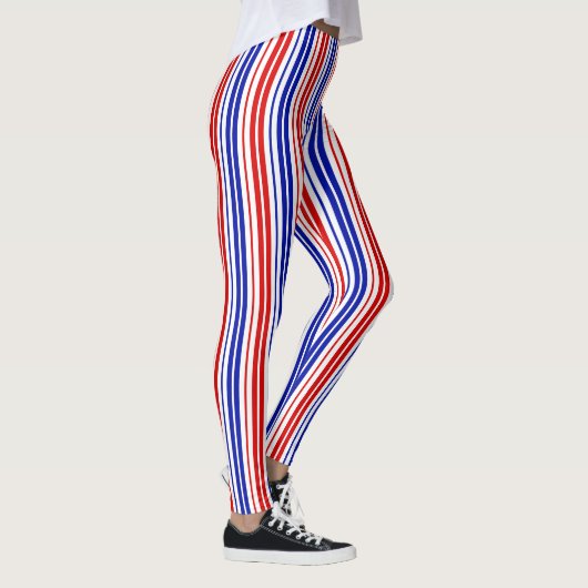Leggings White Red Blue Stripes Pattern   (Droite)