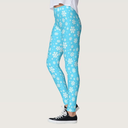Leggings White Snowflakes on Light Blue Winter Pattern (Gauche)