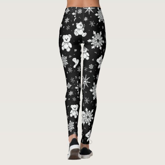 Leggings White Teddy Bear & Snowflake Seamless Pattern (Dos)