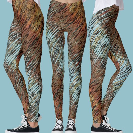 Leggings Wild Aqua Blue Brown et Orange Tribal Abstrait