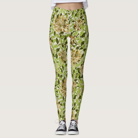 Leggings William Morris Chèvrefeuille Fleurs Vertes (Devant)